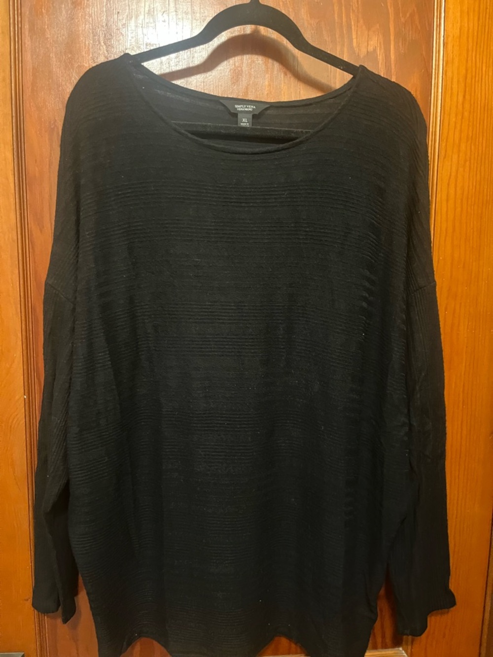 Simply Vera Vera Wang Black Textured Long-Sleeve Crew Sweater